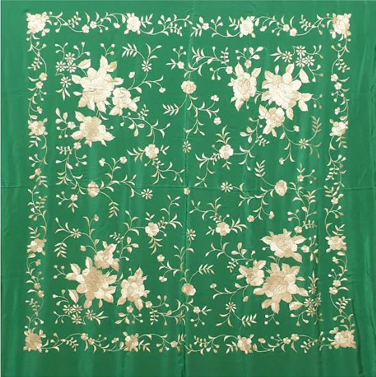 Handmade Manila Embroidered Shawl. Natural Silk. Ref.1011163BGCL 380.165€ #500351011163VRDBG